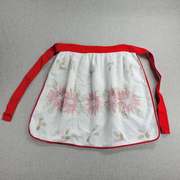 Vintage Terrycloth Christmas Theme Wrap Apron Pointsettia Flower Retro Handmade - Picture 5 of 8